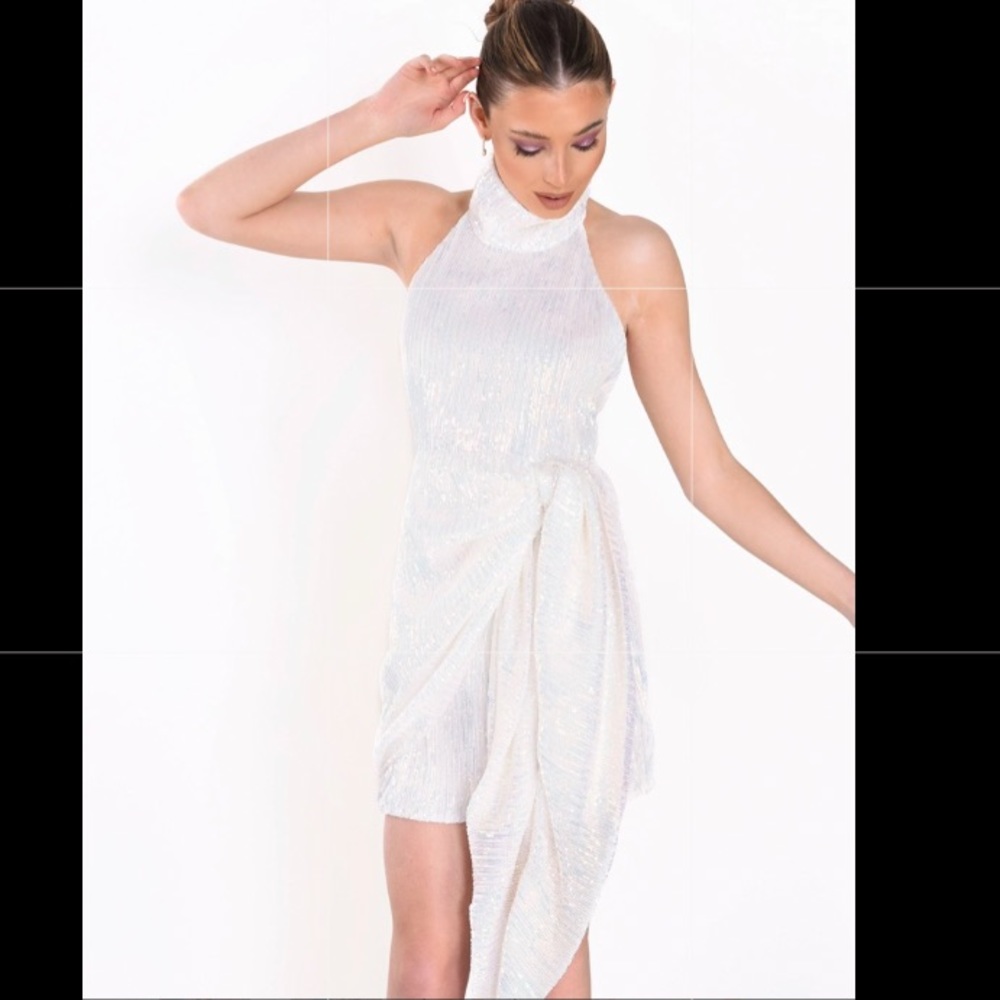 Glamorous white halter sparkle dress- Size 6